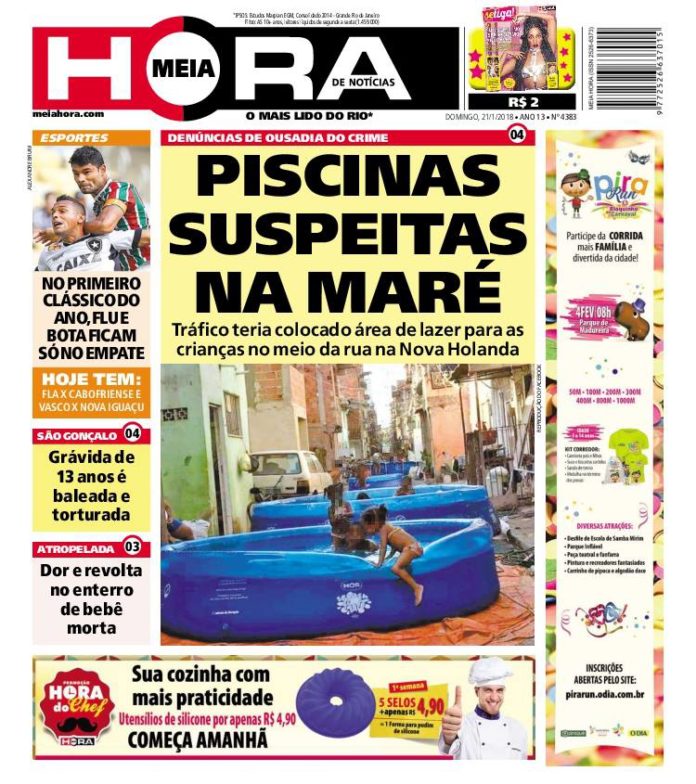 Print da capa do jornal Meia-Hora do dia 21 de Janeiro de 2018.